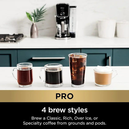NINJA CFP301 DUALBREW PRO SPECIALTY 12-CUP DRIP MAKER WITH GLASS CARAFE, SINGLE-SERVE GROUNDS, COMPATIBLE WITH K-CUP PODS, WITH 4 BREW STYLES, FROTHER & SEPARATE HOT WATER SYSTEM, BLACK