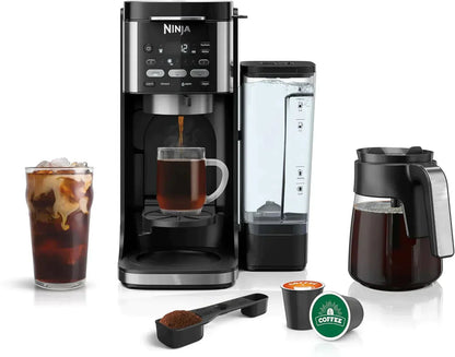 NINJA CFP301 DUALBREW PRO SPECIALTY 12-CUP DRIP MAKER WITH GLASS CARAFE, SINGLE-SERVE GROUNDS, COMPATIBLE WITH K-CUP PODS, WITH 4 BREW STYLES, FROTHER & SEPARATE HOT WATER SYSTEM, BLACK