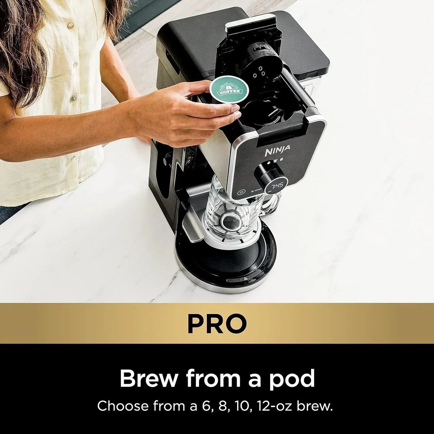 NINJA CFP301 DUALBREW PRO SPECIALTY 12-CUP DRIP MAKER WITH GLASS CARAFE, SINGLE-SERVE GROUNDS, COMPATIBLE WITH K-CUP PODS, WITH 4 BREW STYLES, FROTHER & SEPARATE HOT WATER SYSTEM, BLACK