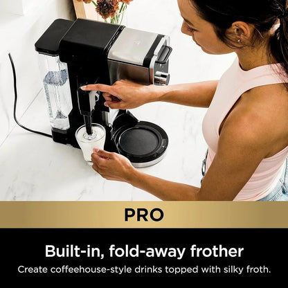 NINJA CFP301 DUALBREW PRO SPECIALTY 12-CUP DRIP MAKER WITH GLASS CARAFE, SINGLE-SERVE GROUNDS, COMPATIBLE WITH K-CUP PODS, WITH 4 BREW STYLES, FROTHER & SEPARATE HOT WATER SYSTEM, BLACK