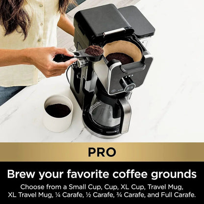 NINJA CFP301 DUALBREW PRO SPECIALTY 12-CUP DRIP MAKER WITH GLASS CARAFE, SINGLE-SERVE GROUNDS, COMPATIBLE WITH K-CUP PODS, WITH 4 BREW STYLES, FROTHER & SEPARATE HOT WATER SYSTEM, BLACK