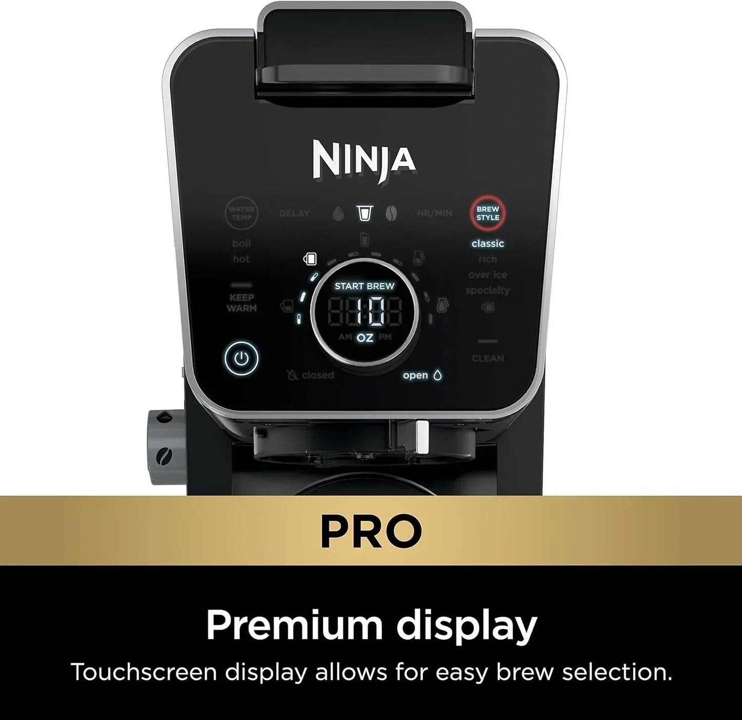 NINJA CFP301 DUALBREW PRO SPECIALTY 12-CUP DRIP MAKER WITH GLASS CARAFE, SINGLE-SERVE GROUNDS, COMPATIBLE WITH K-CUP PODS, WITH 4 BREW STYLES, FROTHER & SEPARATE HOT WATER SYSTEM, BLACK